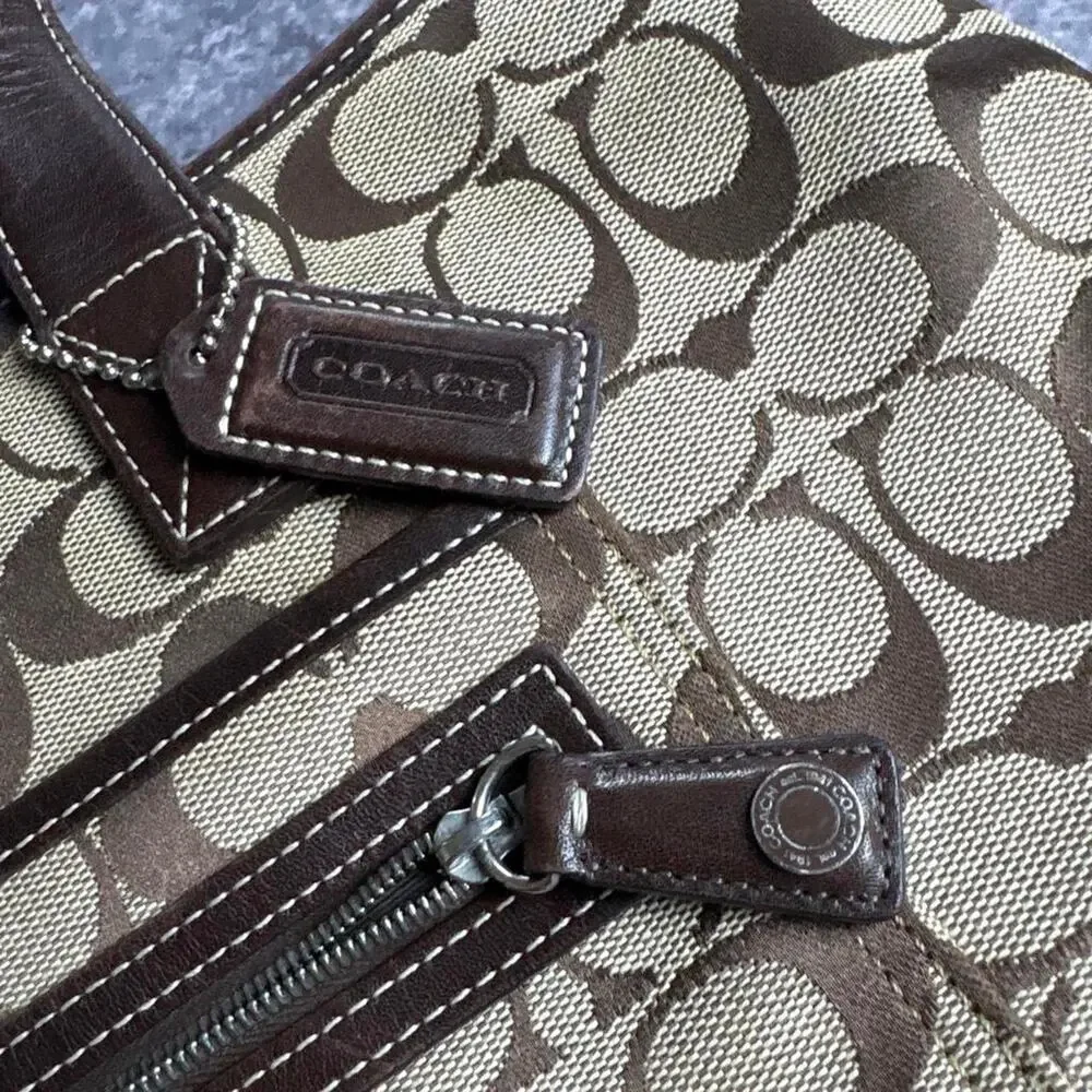 Vintage Coach 6082 Signature C Monogram Khaki Brown Jacquard Tote Bag Y2K